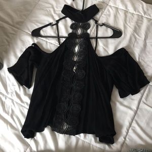 Black choker flowy blouse